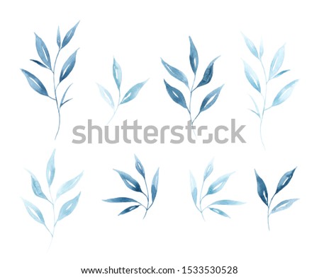 Blue leaves clip art for wedding invitation or greeting cards