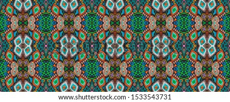 Ikat art. African seamless pattern. Folk motif. Boho texture. Line geometric print. Vintage style. Folk design. Boho fashion. Black, cyan, pink, green, gold ikat art.
