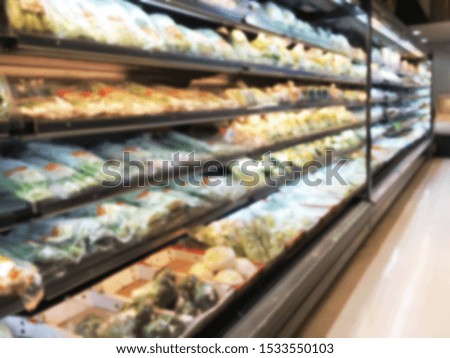 Blurred photo fruit and vegetable on shelf for shopping background