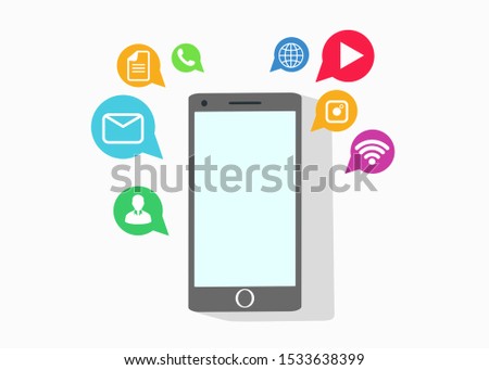 illustration of a smartphone surrounded by several icons next to it