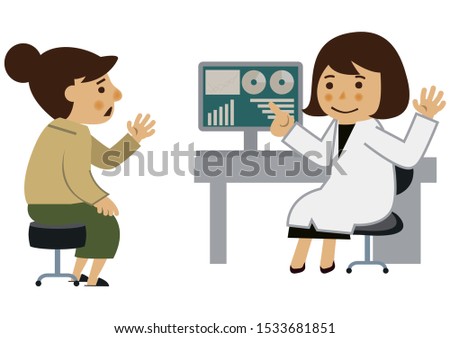 Female doctor and female patient.
The image of the examination room.
Illustration of a medical examination.
