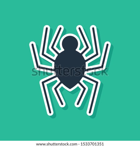 Blue Spider icon isolated on green background. Happy Halloween party.  Vector Illustration
