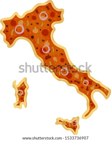 Illustration of a Pizza Map Showing Italy