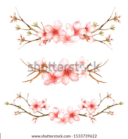 Cherry Blossom flowers clip art for wedding invitation or greeting cards