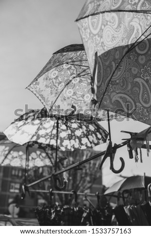 Market umbrellas placed in line