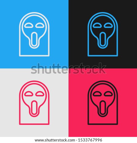 Color line Funny and scary ghost mask for Halloween icon isolated on color background. Happy Halloween party. Vintage style drawing. Vector Illustration