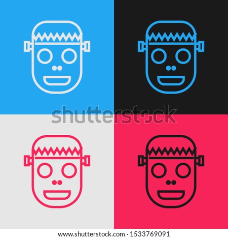 Color line Zombie mask icon isolated on color background. Happy Halloween party. Vintage style drawing. Vector Illustration
