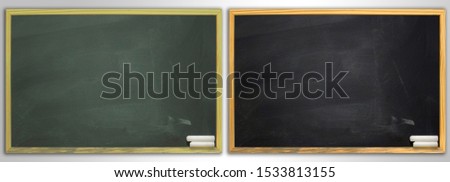 Group of blackboard or chalkboard with wooden frame, chalkboard rubbed out on background, can be use for advertisement, background, education, banner or website concept.