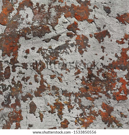 Seamless grunge texture. Old weathered rusty concrete wall with gray cracked and peeling off paint 