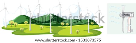 Scene with windmills in the field illustration