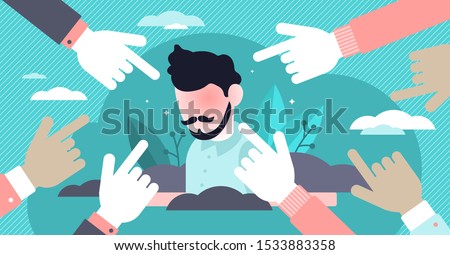 Shame vector illustration. Flat tiny negative emotion person concept. Unpleasant self conscious, withdrawal, distress, exposure, mistrust, powerless and worthlessness society feelings visualization. Royalty-Free Stock Photo #1533883358