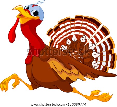 Cartoon turkey running, isolated on white background  