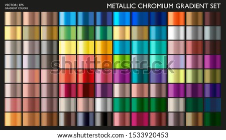 Metal Gradient. Gradient Set. Vector. Metallic Gold Color Collection. Pearl Effect. Gold, Silver, Bronze Palette. Steel, Iron, Aluminium, Tin. Holographic Background. Chrome Texture. Chromium Polish. Royalty-Free Stock Photo #1533920453