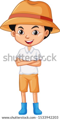 One happy boy with brown hat illustration