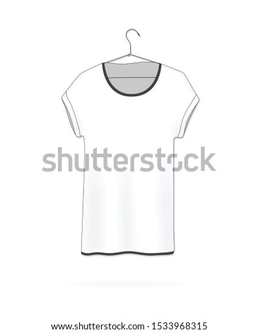 White blank t-shirt hanging on a hanger, vector illustration. T-shirt mock-up. Blank white T-shirt template.