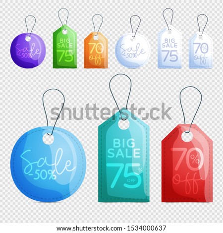 Vector Sale Tags Design Collection Hanging with Different Colors for Store Promotions in transparent Background. Vector Illustration