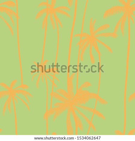 Tropical palm tree seamless pattern in pale orange color. Hawaiian floral wallpaper. Fashion fabric design. Vector illustration.