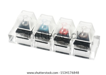 Mechanical switch keys, isolated on white background. Used as a sample keys when choosing a keyboard with mechanical switches.