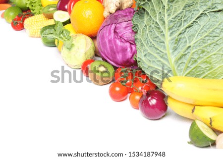 Composition with ripe vegetables and fruits isolated. Healthy food