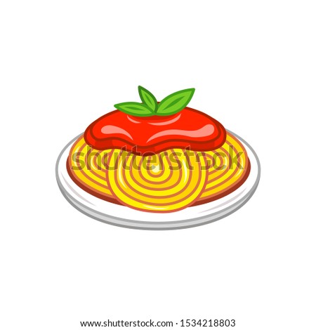 Cartoon plate with pasta. Vector illustration.