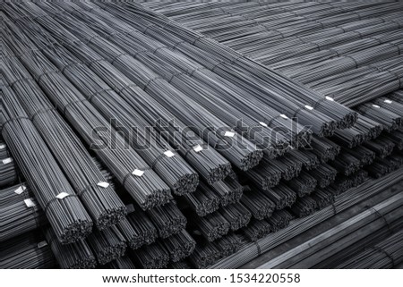 Bundle reinforcing bar. Steel reinforcement. Industrial background. Top view  Royalty-Free Stock Photo #1534220558