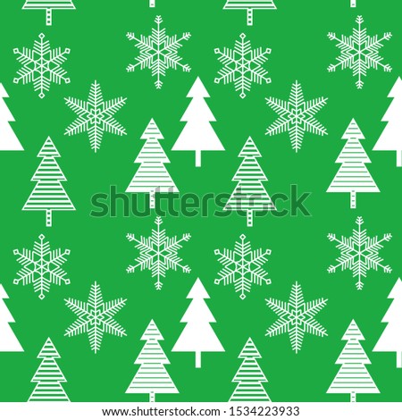 Geometric Christmas trees, stripes triangles vector seamless pattern. Green and white background.
