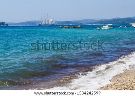 Seascape of magnificent sailing ship, Croatia.