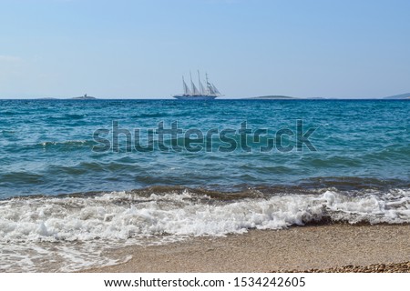 Seascape of magnificent sailing ship, Croatia.