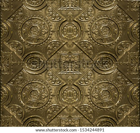 Old fashioned gold colored tin ceiling tiles