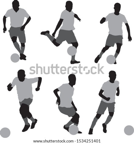 A set of vector silhouette soccer, football players in different poses