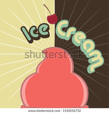 Strawberry ice cream ball. Vintage poster - Vector illustration