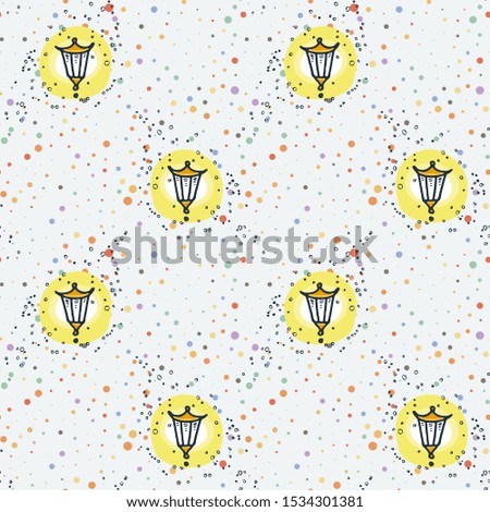 Cute seamless pattern with lantern. Cartoon hand drawn raster illustration. Nice for t-shirt print, kids wear fashion design, clip-art, baby shower invitation cards