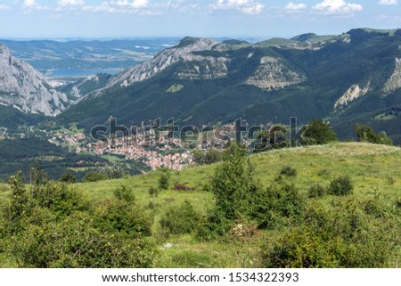 Landscape of Vratsata pass,  town of Vratsa and Village of Zgorigrad at Balkan Mountains, Bulgaria
