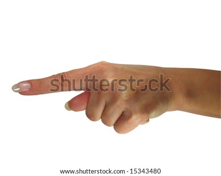 Human lady hand showing direction isolated over white background