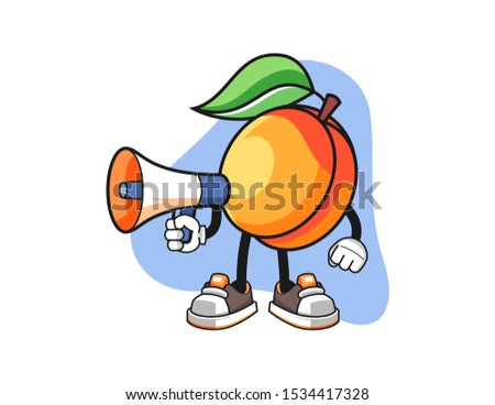 Apricots hold megaphone mascot design vector. Cartoon character illustration for business, t shirt, sticker.