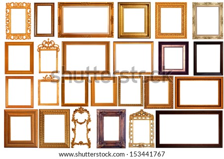 Set of Vintage gold picture frame, isolated with clipping path
