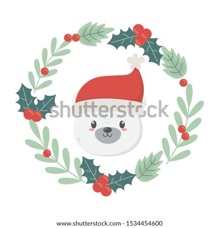 polar bear wreath holly berry celebration merry christmas vector illustration