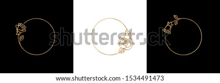 Set Rose Flower gold frame badge and icon in trendy linear style. Vector Logo Emblem of Rosebud. Can be Used Template for packing cosmetics, beauty Studio, hairdresser, nail Studio, Spa. Royalty-Free Stock Photo #1534491473