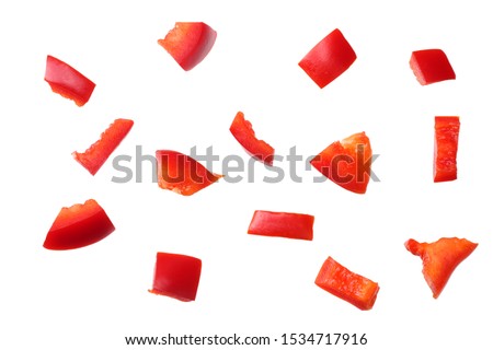pieces of red sweet bell pepper isolated on white background. top view Royalty-Free Stock Photo #1534717916