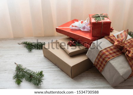 Pile of packaged boxes for christmas gifts