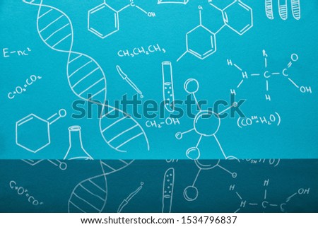 blue background with molecular structure signs