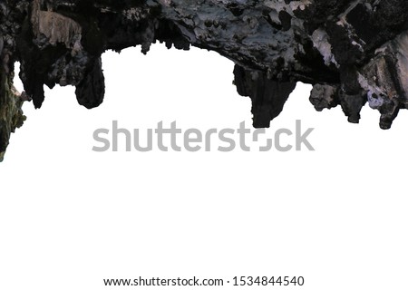 Cave entrance, stalactites rocks, cave mouth stone isolate on white background