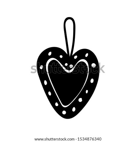 Christmas toy hand drawn. Christmas tree heart toy vector icon isolated on white background.