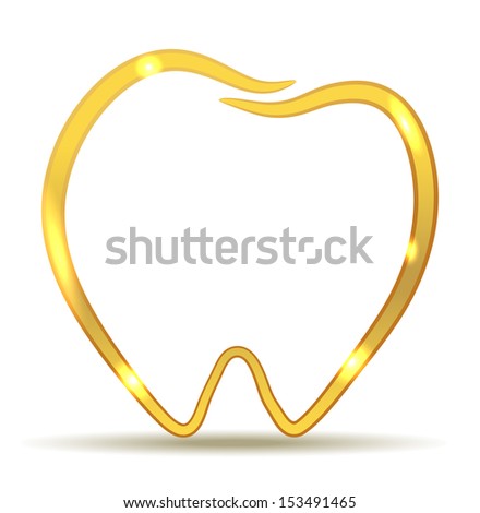 Golden tooth design. Beautiful healthy tooth illustration. Luxury dental care.