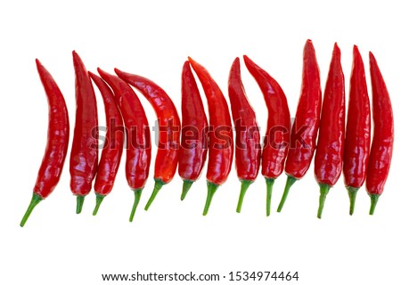 Close up red hot chili spur pepper at white background