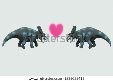 funny st valentines day poster with two toy dinosaurus and pink heart 