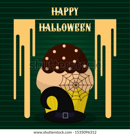 Vintage halloween spooky cupcake. Halloween poster - Vector