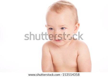 Portrait of sweet little baby boy on a white background