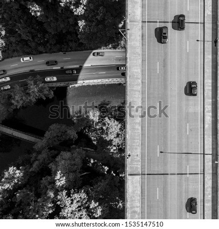 Aerial shot of Walnut street bridge, crossing the Fairmount Park in Philadelphia