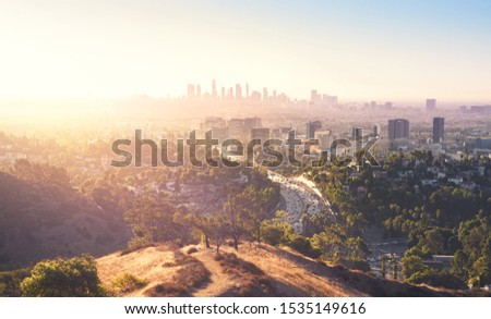Los Angeles at foggy sunrise 